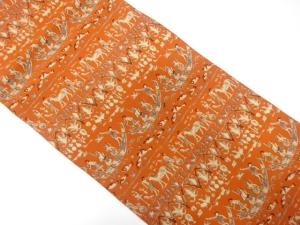 アンティーク　古代人物に動物・魚模様織り出し名古屋帯（着用可）